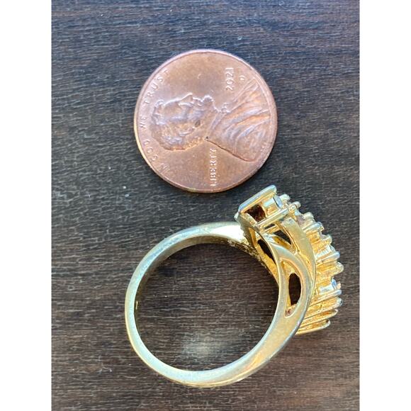 Vintage Abstract Gold & Diamond CZ Ring 1960s 70s ~ Eye-catching & SO Unique! - Picture 6 of 6